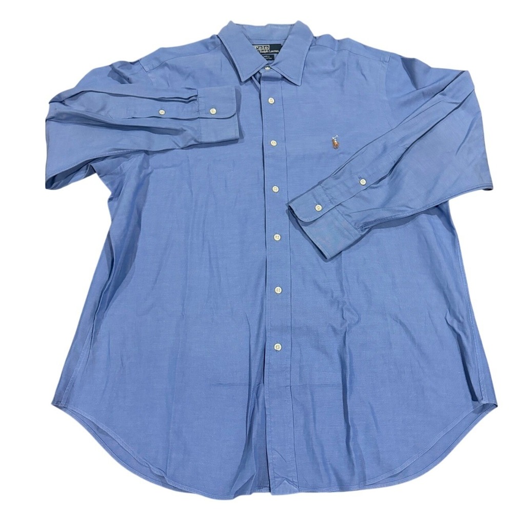 Polo Ralph Lauren Lowell Mens Blue Cotton Button Down Shirt 16.5 34 Long Sleeve